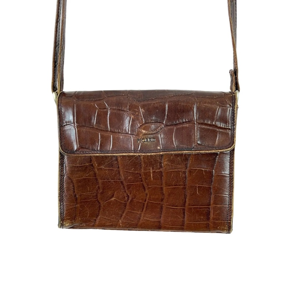 PICARD womens brown textured leather vintage medium size crossbody handbag purse